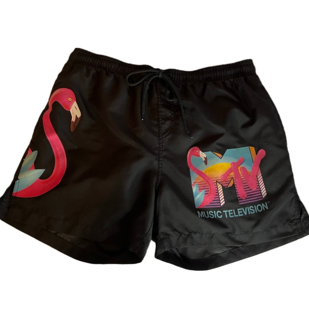 MTV Viacom International Boys Flamingo, Graphic Swim Trunks Size Large